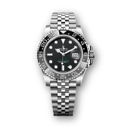 GMT-Master II 40mm in Oystersteel mit schwarzer und grauer Lünette