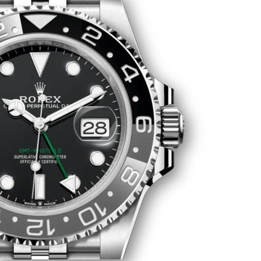 GMT-Master II 40mm in Oystersteel mit schwarzer und grauer Lünette
